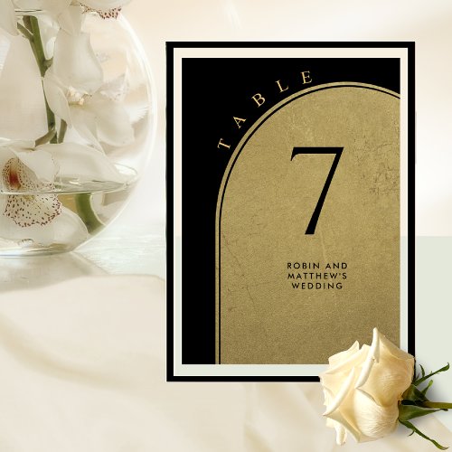 Elegant Black and Gold Arch Wedding Table Number