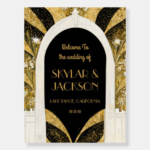 Elegant Black and Gold Art Deco Archway Wedding Foam Board