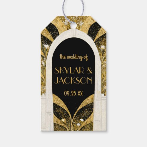 Elegant Black and Gold Art Deco Archway Wedding Gift Tags