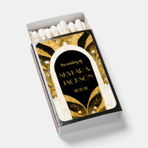 Elegant Black and Gold Art Deco Archway Wedding Matchboxes