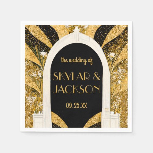 Elegant Black and Gold Art Deco Archway Wedding Napkins
