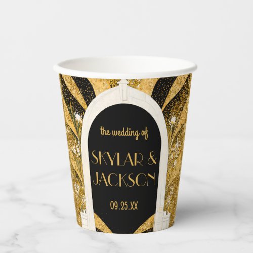 Elegant Black and Gold Art Deco Archway Wedding Paper Cups