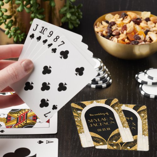 Elegant Black and Gold Art Deco Archway Wedding Playing Cards