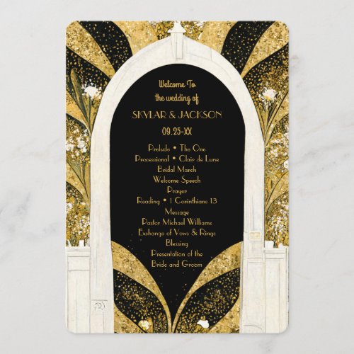 Elegant Black and Gold Art Deco Archway Wedding Program