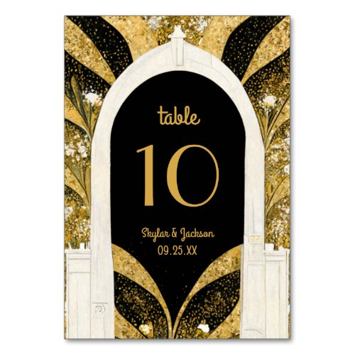 Elegant Black and Gold Art Deco Archway Wedding Table Number