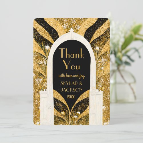 Elegant Black and Gold Art Deco Archway Wedding Thank You Card