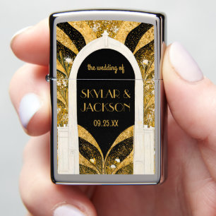 Elegant Black and Gold Art Deco Archway Wedding Zippo Lighter