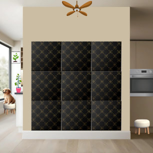 Elegant Black and Gold Art Deco Floral Tile