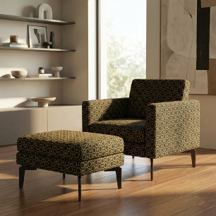 Elegant Black And Gold Art Deco Geometric Pattern Fabric