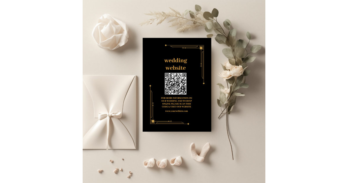 Elegant Black and Gold Art Deco Wedding Enclosure Card | Zazzle