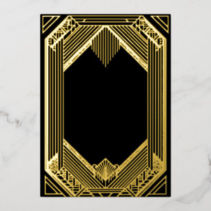 Elegant Black and Gold Art Deco Wedding Foil Invitation