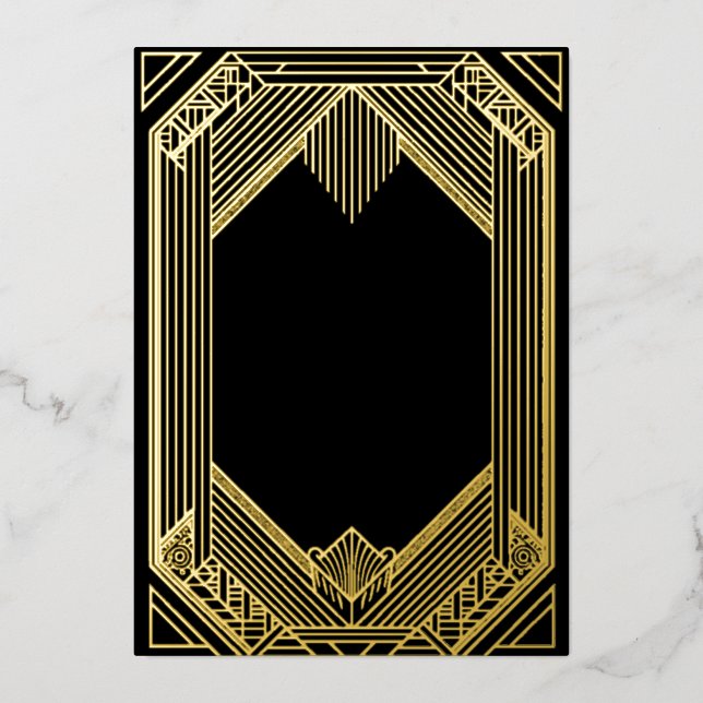 Elegant Black and Gold Art Deco  Wedding Foil Invitation (Front)