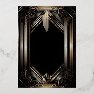 Elegant Black and Gold Art Deco Wedding Foil Invitation