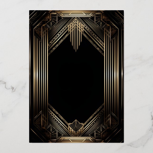 Elegant Black and Gold Art Deco  Wedding Foil Invitation (Front)