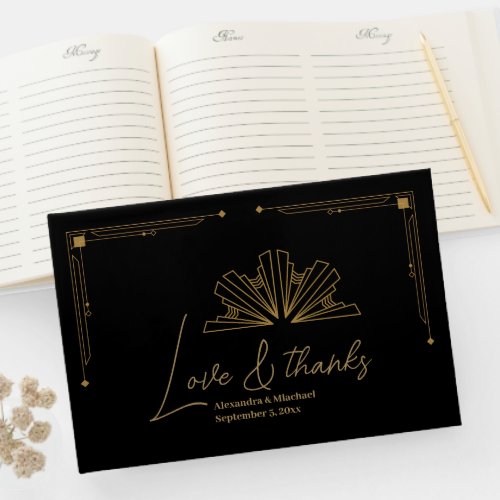 Elegant Black and Gold Art Deco  Wedding Guest Book
