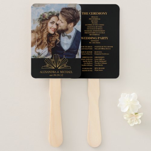 Elegant Black and Gold Art Deco  Wedding Hand Fan