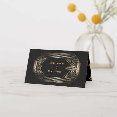 Elegant Black and Gold Art Deco  Wedding Place Card