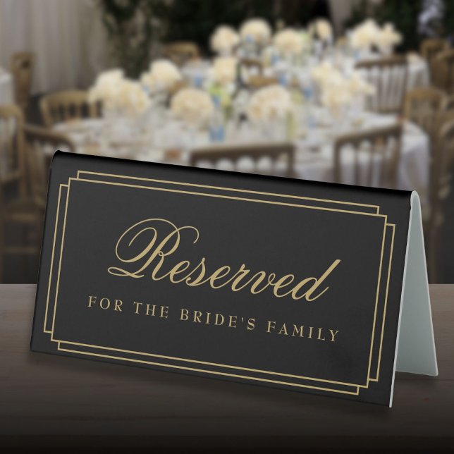 Elegant Black And Gold Art Deco Wedding Reserved Table Tent (Elegant Black And Gold Art Deco Wedding Reserved Table Tent Sign)