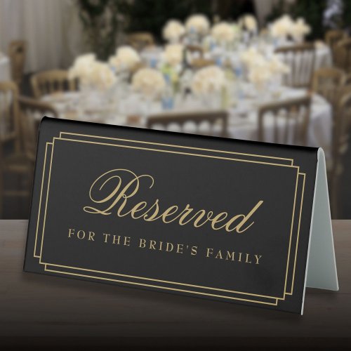 Elegant Black And Gold Art Deco Wedding Reserved Table Tent Sign