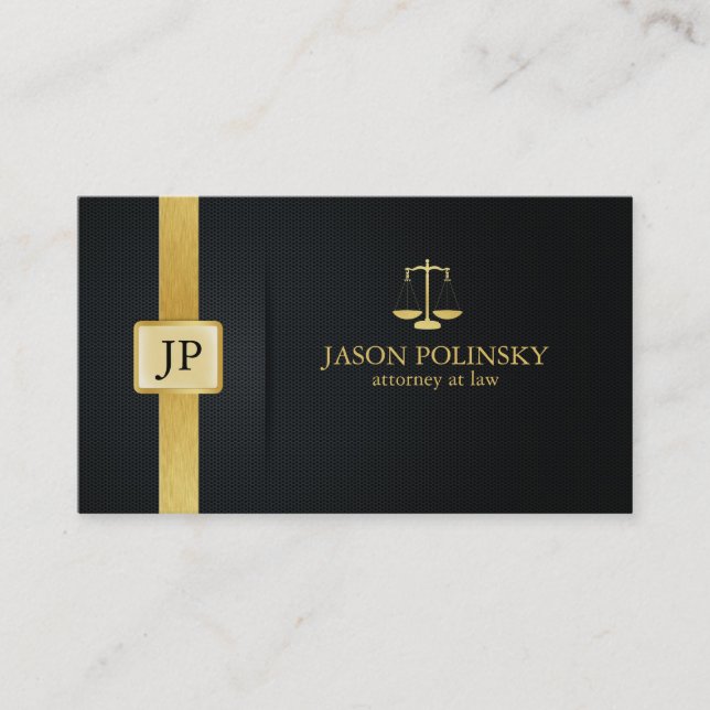 Elegant Black and Gold Attorney At Law Business Card (Front)