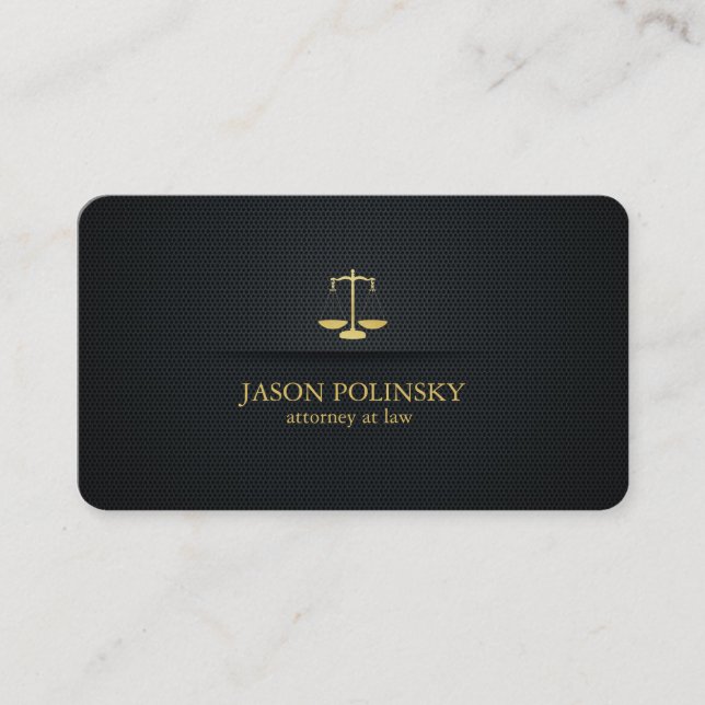 Elegant Black and Gold Attorney At Law Business Card (Front)