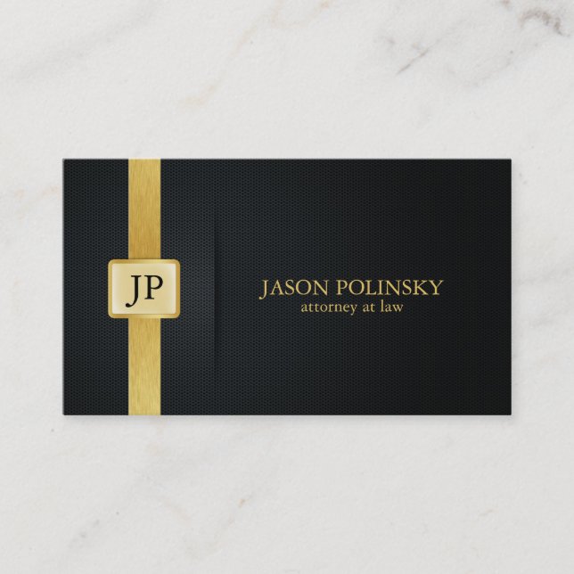 Elegant Black and Gold Attorney At Law Business Card (Front)