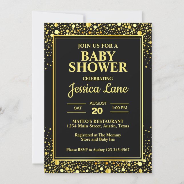 Elegant Black and Gold Baby Shower Invitation (Front)