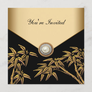 Elegant Black and Gold Bamboo Party Invitation