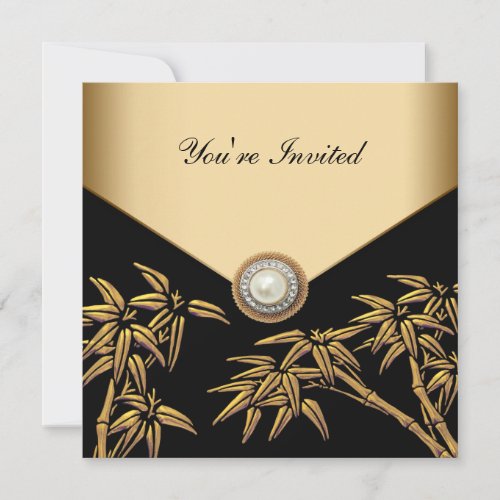 Gold Black Bamboo Party Invitations