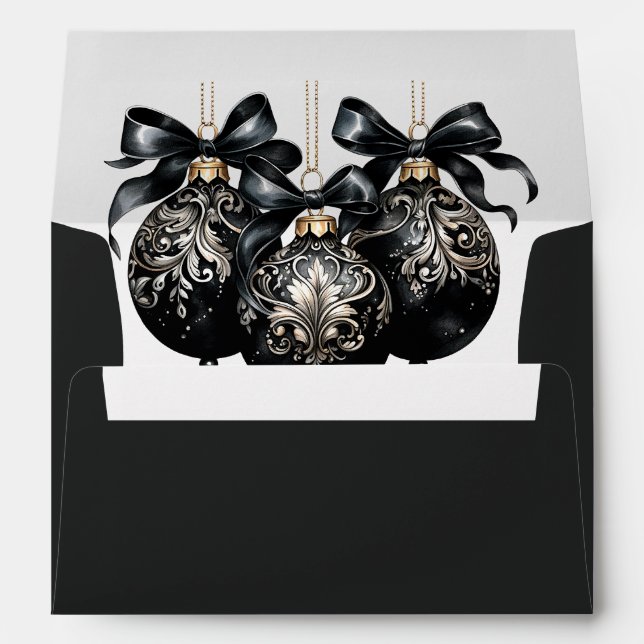 Elegant black and gold baubles luxury Christmas Envelope (Back (Bottom))