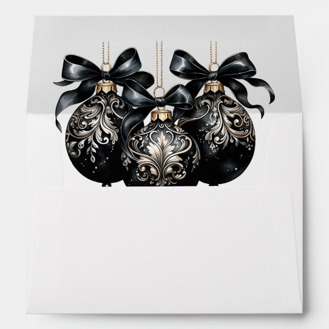 Elegant black and gold baubles luxury Christmas Envelope (Back (Bottom))