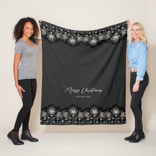 Elegant black and gold baubles luxury Christmas Fleece Blanket