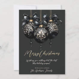 Elegant black and gold baubles luxury Christmas Holiday Card