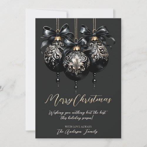 Elegant black and gold baubles luxury Christmas Holiday Card