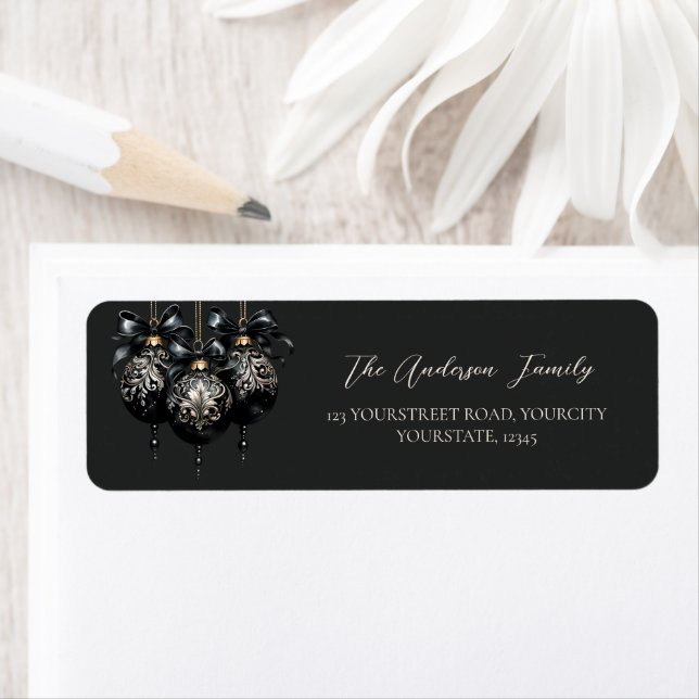 Elegant black and gold baubles luxury Christmas Label (Insitu)