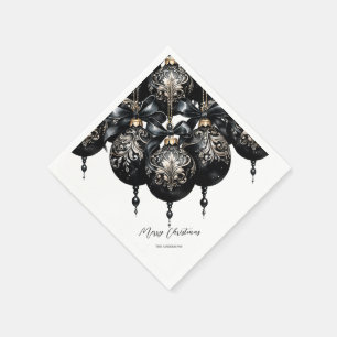 Elegant black and gold baubles luxury Christmas Napkins
