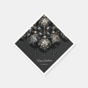 Elegant black and gold baubles luxury Christmas Napkins