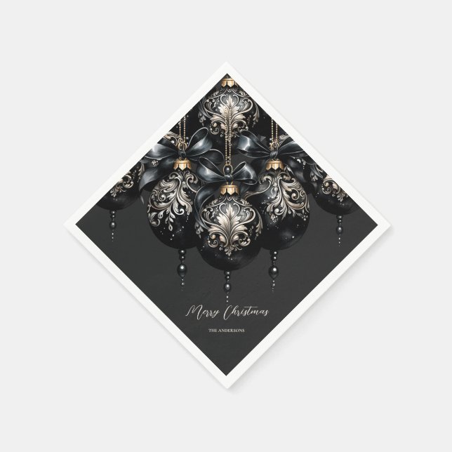 Elegant black and gold baubles luxury Christmas Napkins (Corner)