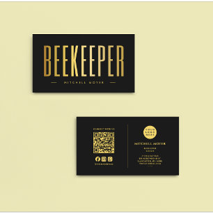 Elegant Black and Gold Beekeeper QR Code & Logo Business Card