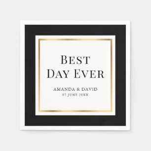 Elegant Black and Gold Best Day Ever Wedding Napkins