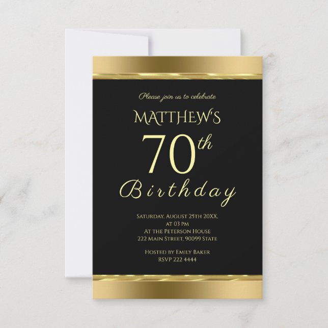 Elegant Black And Gold Birthday Invitation (Front)