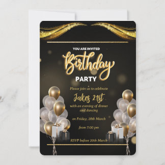 Elegant Black and Gold Birthday Invitation