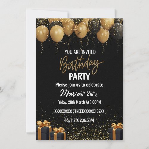 Elegant Black And Gold Birthday Invitation