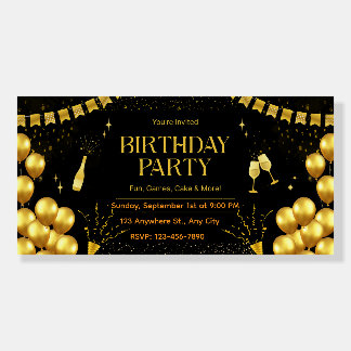Elegant Black and Gold Birthday Invitation Card Ba Foam Board
