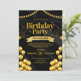 Elegant Black and Gold Birthday Invitation | Print
