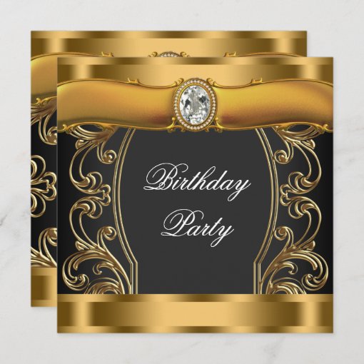 Elegant Black and Gold Birthday Party Invitation | Zazzle