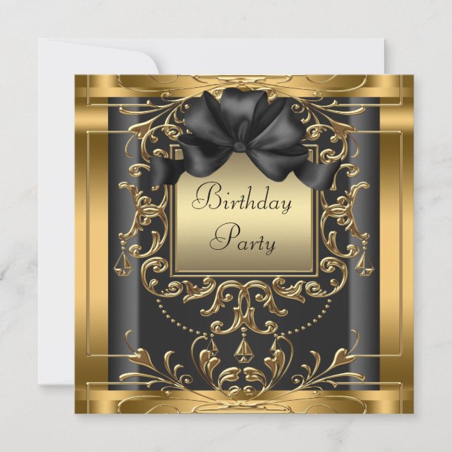 Elegant Black and Gold Birthday Party Invitations (Front)