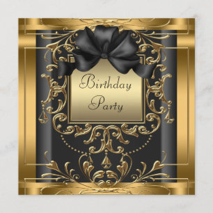 Elegant Black and Gold Birthday Party Invitations