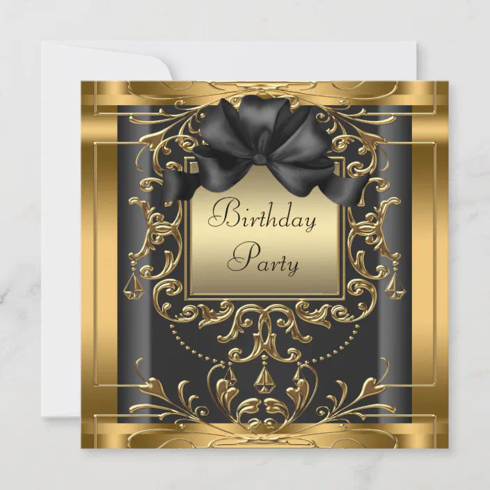 Elegant Gold And Black Vintage Damask Personalised Birthday Party Bunting Banner
