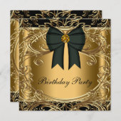 Elegant Black and Gold Birthday Party Invitations (Front/Back)